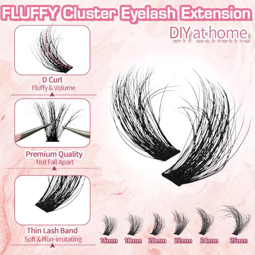 Fluffy Lash Clusters 16-25mm 240pc D Curl Volume Extensions