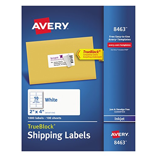 Avery Shipping Address Labels, Laser & Inkjet Printers, 100 Labels, 2x4 Labels, Permanent Adhesive, TrueBlock (18163)