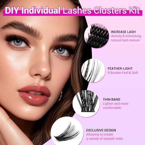Lash Clusters Kit Wispy Lash Clusters 30D-100D 708pcs Individual Lashes Clusters Kit 8-16mm Self Adhesive Eyelashes Kit Thin Band Soft Cluster Lashes Lash Bond and Seal Tweezers & Brush