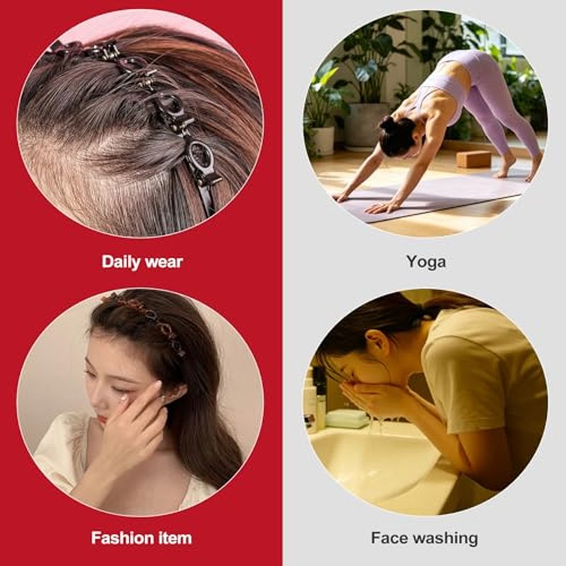 2 Pack Non-Slip Braided Headband with Clips for Bangs - Black & Brown