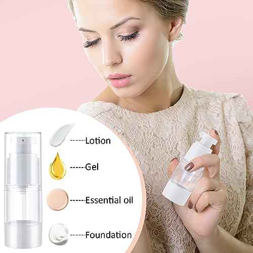 Yaomiao 50 Pcs 0.5 oz 15 ml Airless Pump Bottles Plastic Cosmetic Lotion Dispenser Travel Size Foundation Bottle Refillable Container Vacuum Airless Bottles Empty Clear Pump Jar Small Skin Care Bottle