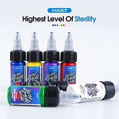 Mast Tattoo Inks 1/2oz (15ml) Kit 7 Bottles Mixed Color Triple Black High White Supply