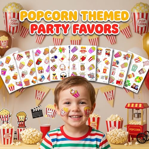 96 PCS Movie Popcorn Temporary Tattoos for Kids