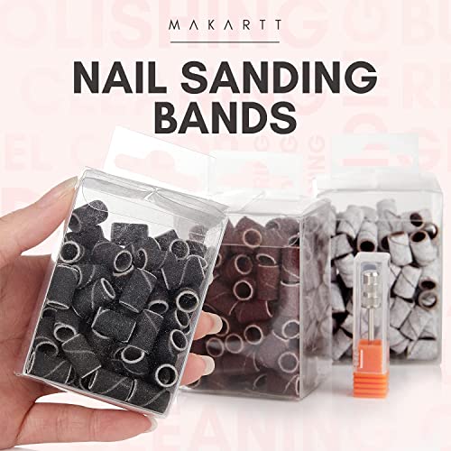 Makartt Nail Drill Bits Sanding Bands 300Pcs #80#150#240 Grits Nail File Sanding Bands Bundle With Clear Poly Nail Gel Nail Extension Gel