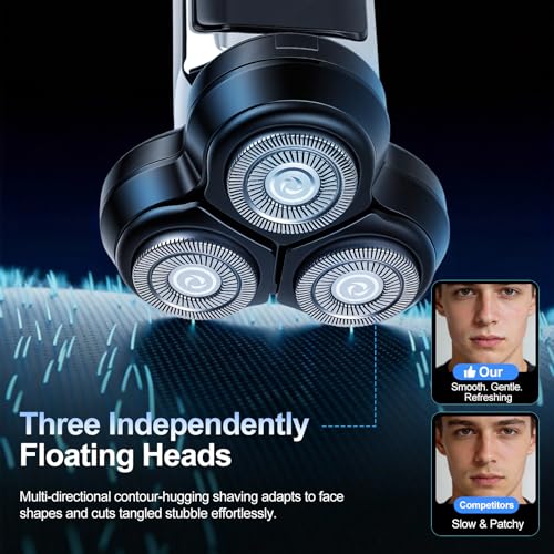 10-Pack Rotary Shavers for Men 3D Floating Head Electric Rotary Razor USB-C Rechargeable Close Shave Easy Clean Magnetic Head Ideal Gift for Dad Husband Travel Razor for Men Stocking Stuffers