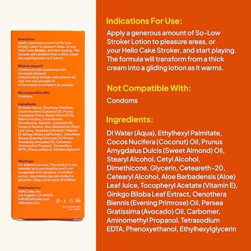 Hello Cake So-Low Stroker Lotion - Below the Belt Solo Cream for Men, Natural Moisturizing Ingredients Coconut Oil, Avocado Oil, Aloe Vera, 1.7 fl oz
