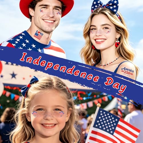 40 Pcs Patriotic Temporary Tattoos - Glitter Freckles & Stickers