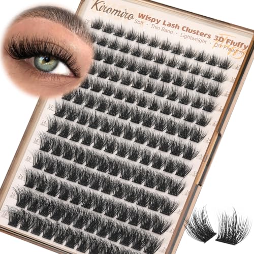 Kiromiro Fluffy Lash Clusters Wispy Cluster Eyelash Extensions 10?18mm Fairy Volume 3D D Curl DIY Lash Clusters 156pcs Thin Band Soft Individual Lashes