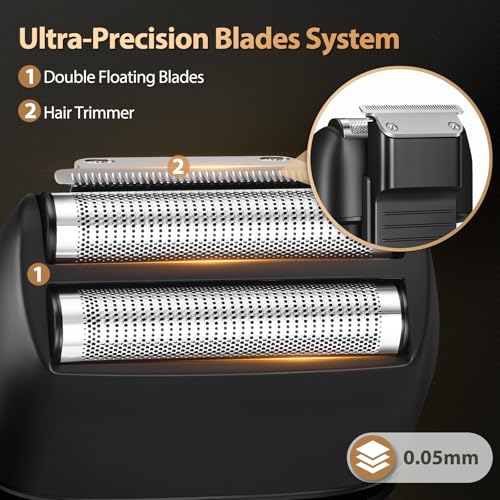 Electric Foil Razor for Men, Electric Shavers with Pop-Up Trimmer Rechargeable - 2-Speed Adjustable, Travel Lock, 120 Mins Runtime, Double Floating Blades for Men's Face Close Shaving (Black)