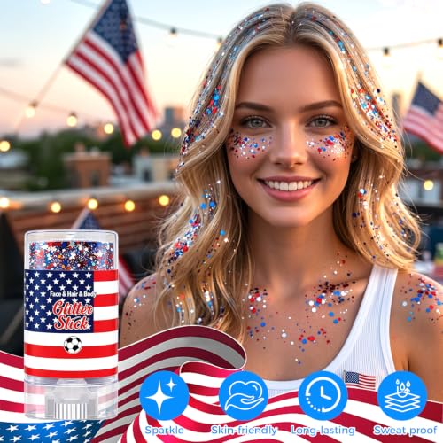 TOSOUATOP STAR X1 Patriotic Face & Body Glitter Stick for 4th of July & USA Outfits