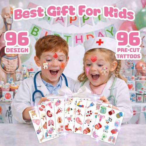 96 Anatomy Temporary Tattoos for Kids | Pre-Cut Body Organ Stickers