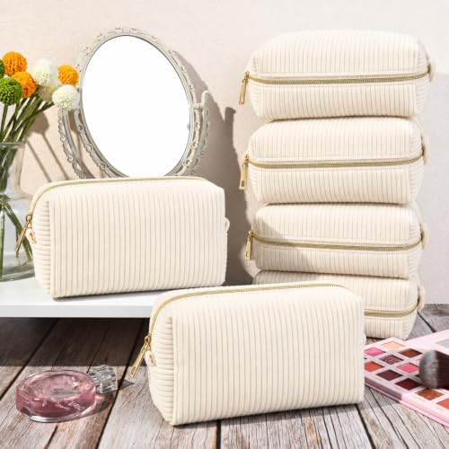 6-Pack Corduroy Bridesmaid Makeup Bags - Beige Wedding & Bachelorette Favors