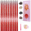 Hersun Red Hair Tinsel Kit 10 Packs 3000 Strands, 48in Long Glitter Extensions with Tools