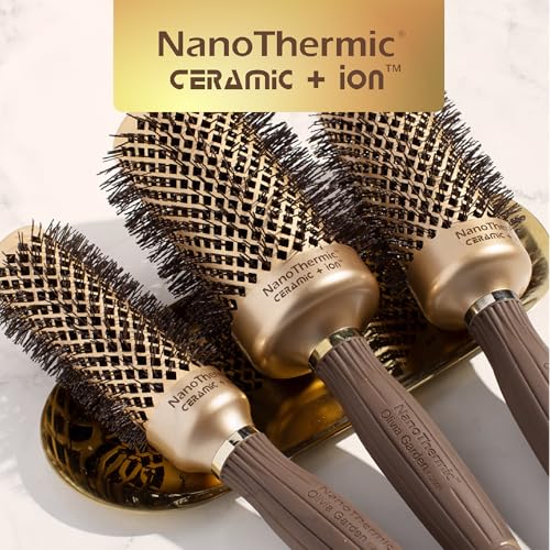 Olivia Garden NanoThermic Ceramic + Ion Round Thermal Hair Brush - Not Electrical - Professional Blowout Brush for Normal to Thick Hair