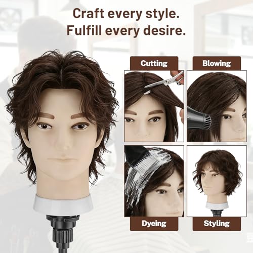 8" Real Hair Male Mannequin Head for Barber Training & Styling