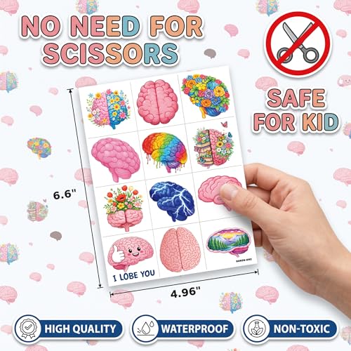96pcs Brain Temporary Tattoos for Kids - Educational Science Stickers
