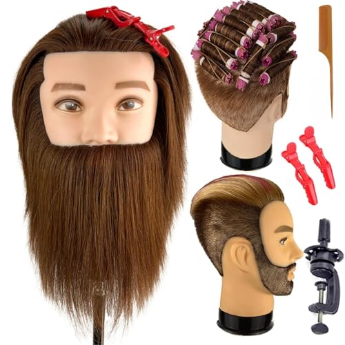 Barber Mannequin Head 12" Male Human Hair with Beard