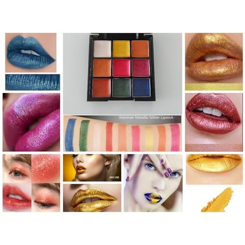 9color Glitter Super Gloss Lipstick Palette moisturizing Waterproof glimmer Lip Palette Makeup,Pigmented Festival Halloween Body Face Paint Lipstick Set