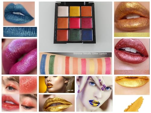 9 Color Glitter Lipstick Palette - Moisturizing Waterproof