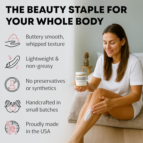 100% Grass-Fed Beef Tallow for Skin ? Whipped Tallow Honey Balm, Pure & Organic Moisturizer for Face & Body with Manuka Honey, Jojoba & Calendula ? Deep Hydration & Soothing (4 oz, Vanilla Scented)