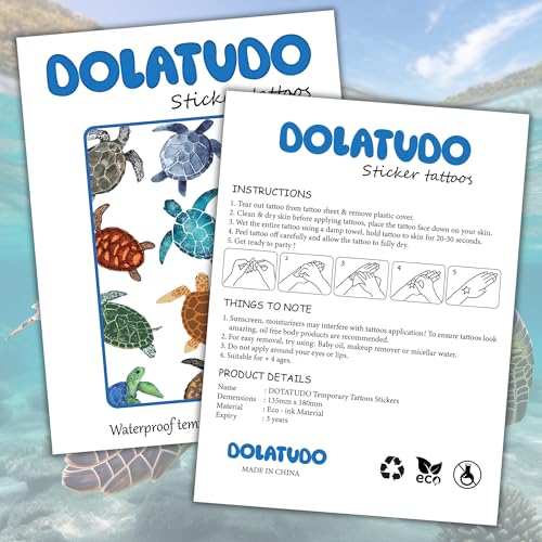 Sea Turtle Temporary Tattoos, Turtle Waterproof Temporary Tattoo Stickers for Birthday Decorations Party Supplies Party Favors School Rewards Gifts