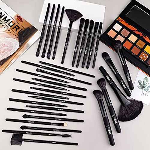 Vander Make up Brush Set, 32Pcs Professional Premium Synthetic Brochas Para Maquillaje, Foundation Powder Concealers Eyeshadow Eyeliner Brush Travel make up brushes set (Black)