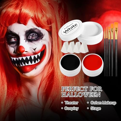Oil-Based Face Paint Kit – 3×50g Black White Red with Brushes & Sponges