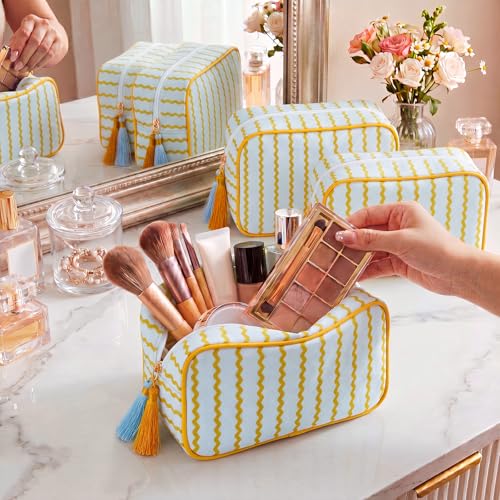 Kacctyen 6 Pack Striped Makeup Bags - Travel Cosmetic Pouches