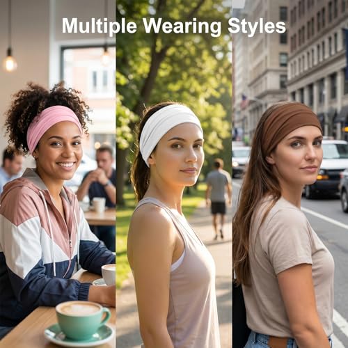 Women’s Non-Slip Athletic Headbands - 6 Pack, Wide & Soft Sports Sweatbands