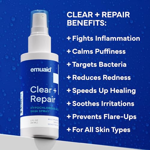 emuaid Clear + Repair Hypochlorous Acid Skin Spray, Hydrating Face and Mist Protection, Multi-Use Care for Sensitive Skin, Travel Size, 1 Pack