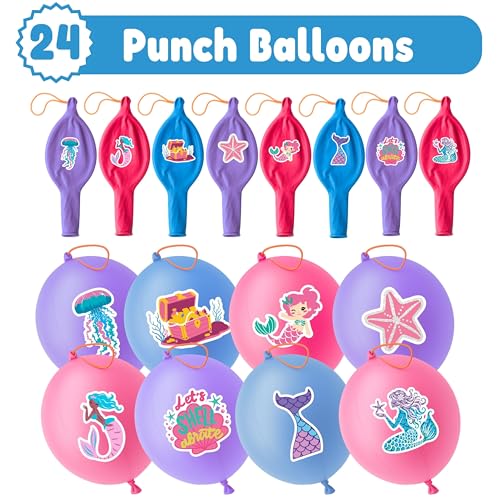 Mermaid Party Favors Set - 24 Punch Balloons & 48 Tattoos