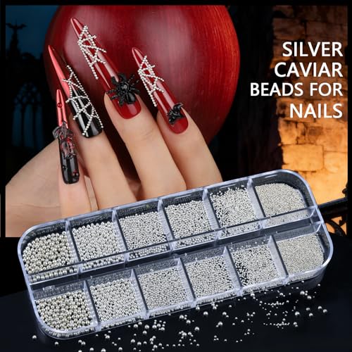 Teentior Nail Charms and Gems Silver Rhinestones for Nails with 15 Sheets Nail Stickers, 6 Boxes Nail Gems Y2K Accessories Pearls for Nails, Cross Nail Charms for Nails Design Caviar Beads for Nails