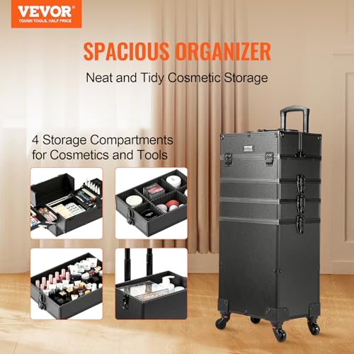 VEVOR 5-in-1 Professional Makeup Train Case Organizer for Women & Girls
