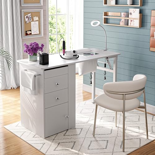 Foldable Manicure Table with Dust Collector & LED Lamp
