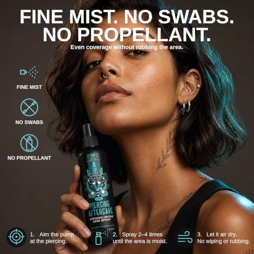 BASE LABORATORIES Hypochlorous Acid Piercing Aftercare Spray + Saline, 8 Fl Oz