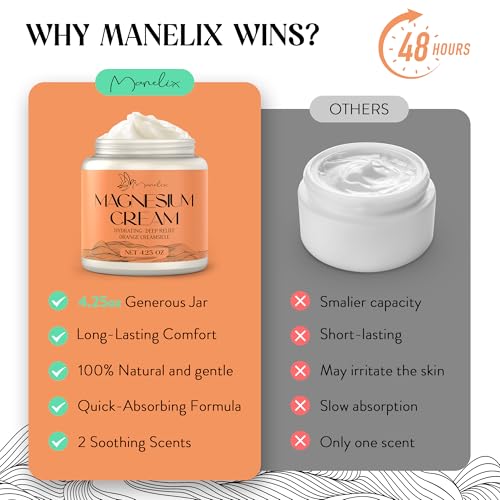 Magnesium Cream for Sleep - Topical Magnesium for Women, Muscle Relaxation, Calm, Moisturizing with Coconut Oil, Shea Butter & Hyaluronic Acid, 4.23 OZ, Safe for Kids (4.23 Ounce, Orange)