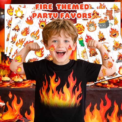 96 PCS Fire Flame Temporary Tattoos for Kids Party