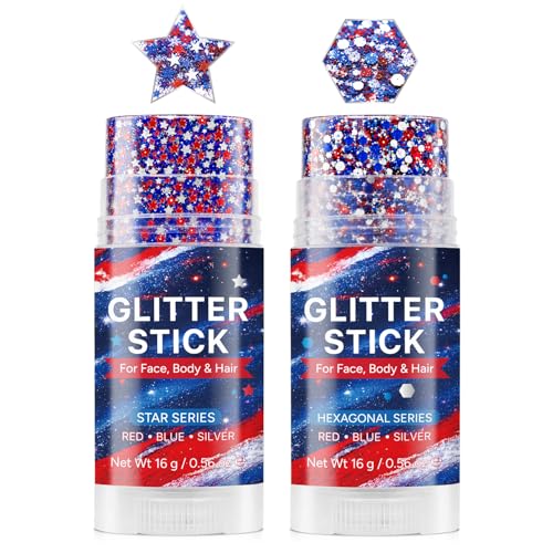 Patriotic Glitter Stick 2-Pack, Waterproof Star Sparkle Gel