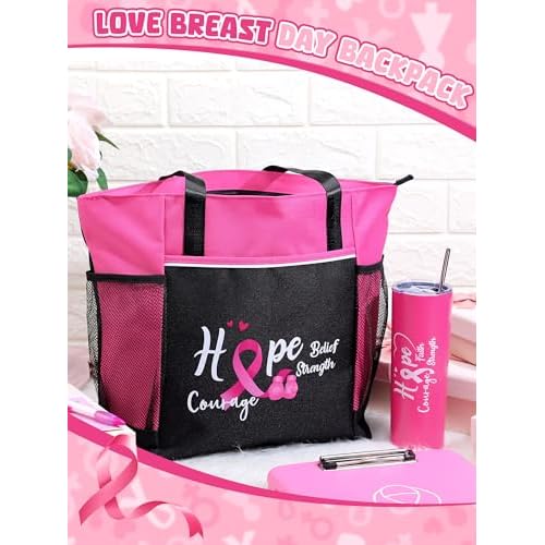 Paterr 2 Pack Breast Cancer Awareness Gifts Chemo Bags and Totes Chemo Care Package for Women Breast Cancer Accessories(Classic Pink,Breast Cancer)