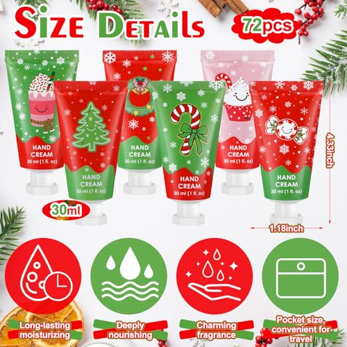 Loopeer 72 Pcs Christmas Hand Cream Gifts Bulk Christmas Mini Hand Lotion Xmas Stocking Stuffers Gifts Travel Size Mini Creams Moisturizer Cream Xmas Party Favors for Dry Skin Women Men Mom Employee