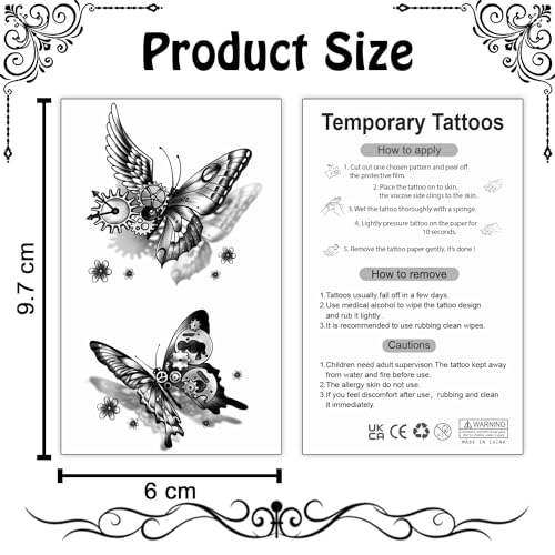 Cerlaza Black Butterfly Temporary Tattoos, 20 Sheets 120 Styles