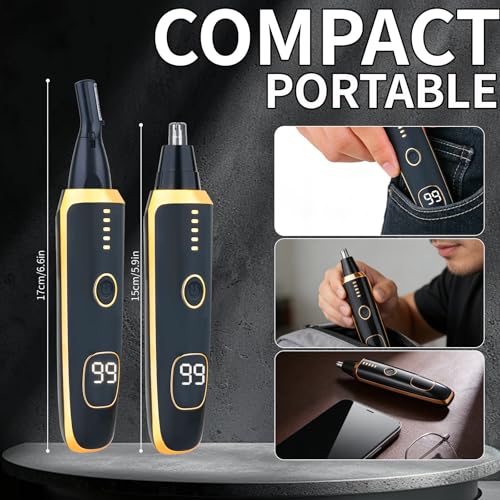 LED Display Eyebrow & Nose Hair Trimmer Clipper for Men Women,2026 Rechargeable 2 in 1 Painless Ear & Facial Hair Trimmer with Powerful Motor and Dual-Edge Blades Easy Cleansing (Black)