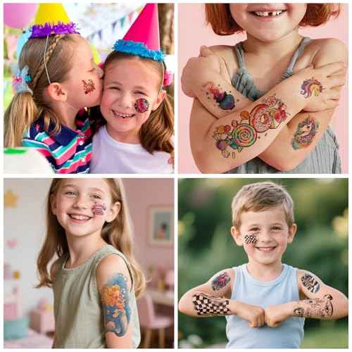52pcs Temporary Tattoos for Kids, Full Arm Sleeve Tattoos with Mermaid Unicorn Truck Dinosaur Rocket Animals Plants Body Face Fake Arm Tattoos Stickers for Grils Boys Gift Party Supplies