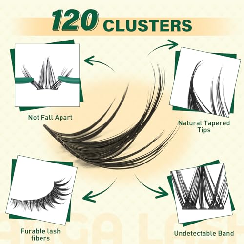 KEYYOULASH Manga Lash Clusters Kit 8-18mm Eyelash Clusters Kit DIY Lash Extension Kit Natural Fairy Cluster Lashes with Lash Bond Seal Remover Applicator Soft Thin Band(MG03)