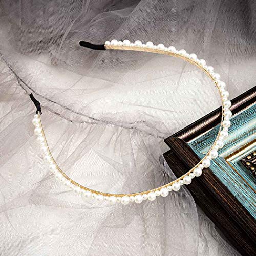 Dmaiy 2 Pieces Pearls Headbands White Pearl Hairband Fashion Head Band Bridal Hair Hoop Bridal Faux Pearl Beads Wedding Elegant Hair Accessories for Women and Girls (Elegant)