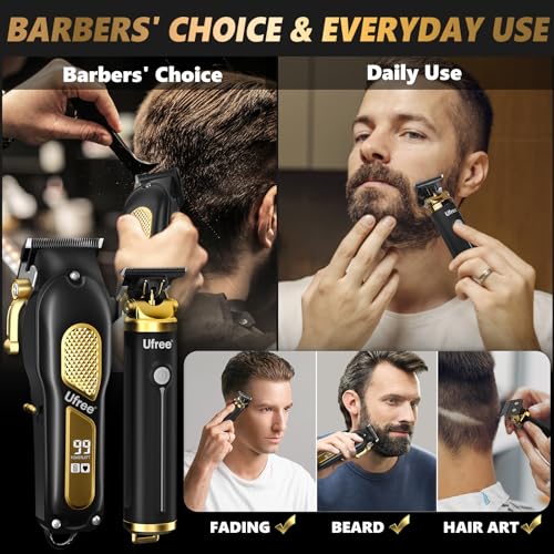 Ufree Professional Cordless Clippers and Trimmers Set for Men for Hair Cutting, Beard Trimmer, Barber Clippers, Rechargeable Electric Shaver, Gifts for Men