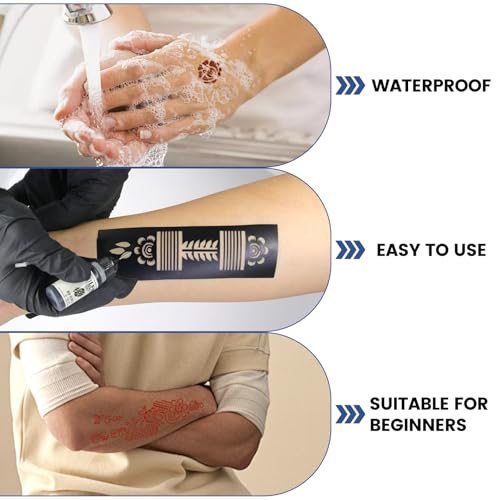Temporary Tattoo Kit - 14 Bottles Color Temporary Tattoo Ink with 75 Pcs Stencils, DIY Fake Tattoos - Suitable for Adults, Teens, Women, Men & Art Painting Party