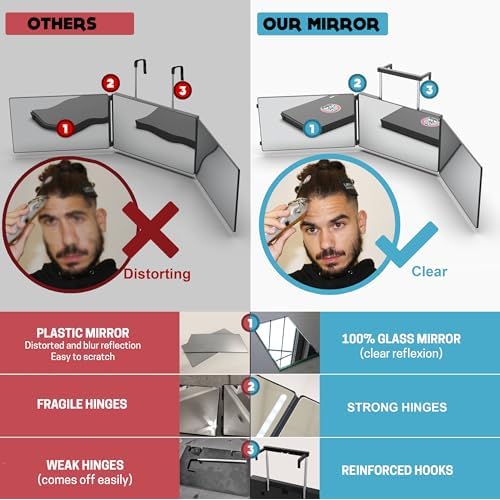 The 360 Mirror - 3 Way Mirror for Self Hair Cutting - Adjustable Trifold Barber Miror to Cut Your Own Hair - Tri Fold Self Haircut System for Men and Women Braiding - Three Sided Miror for Haircuts