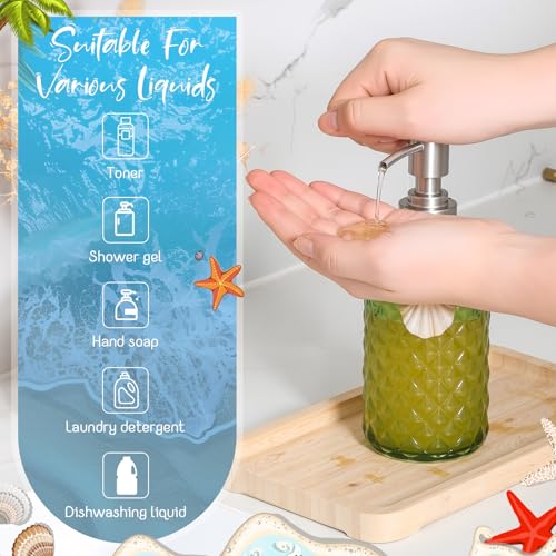 LemonRoad Coastal Glass Soap Dispenser Set 3pcs Ocean Themed Refillable Bathroom Kitchen Decor