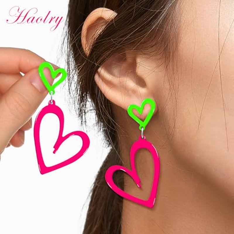 Neon Heart Earrings - 80s & 90s Acrylic Glow Party Jewelry